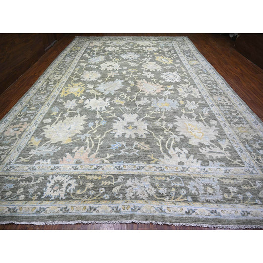Oushak And Peshawar Wool Hand Knotted Rug Grey Gray 11.9X17.6 -O074043