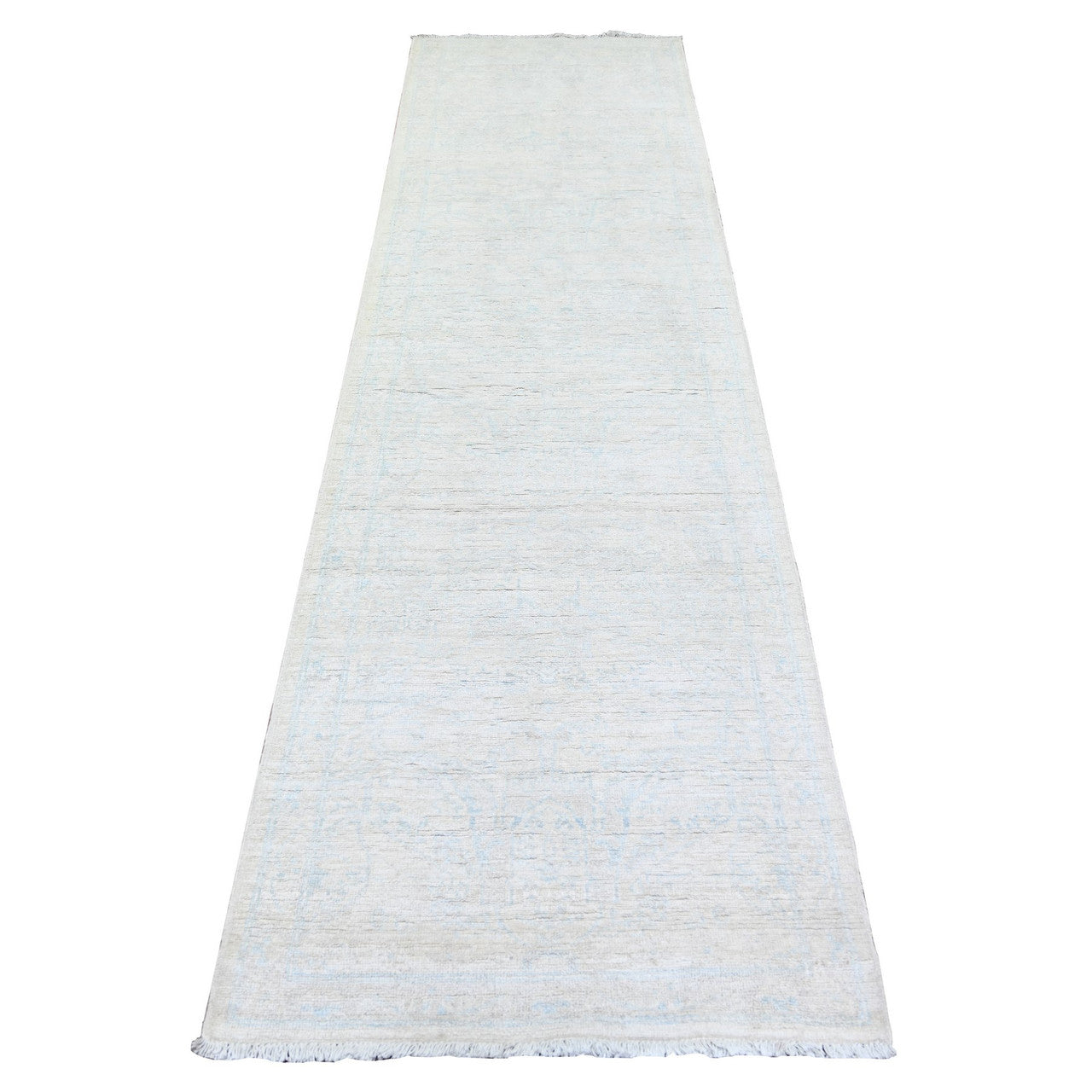 Ivory 2'8" x 9'7" Oushak And Peshawar Hand knotted Wool Rug - Sku: O074054