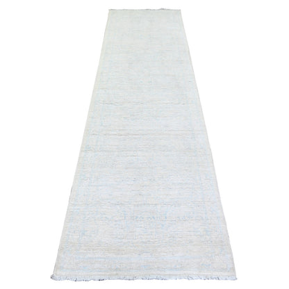 Oushak And Peshawar Wool Hand Knotted Rug Ivory Ivory 2.8X9.7 -O074054