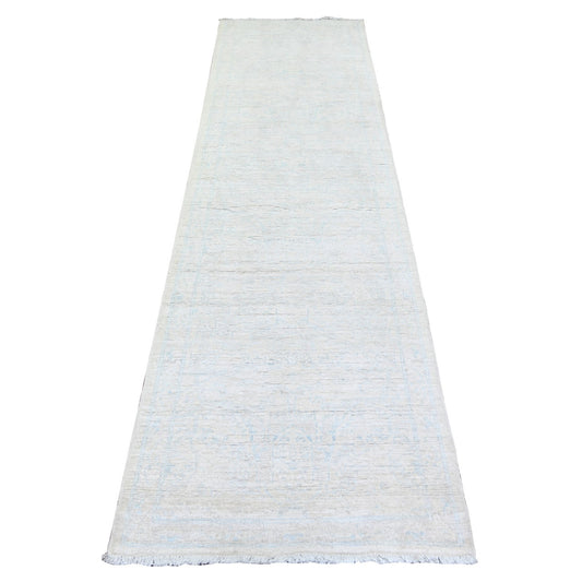 Oushak And Peshawar Wool Hand Knotted Rug Ivory Ivory 2.8X9.7 -O074054