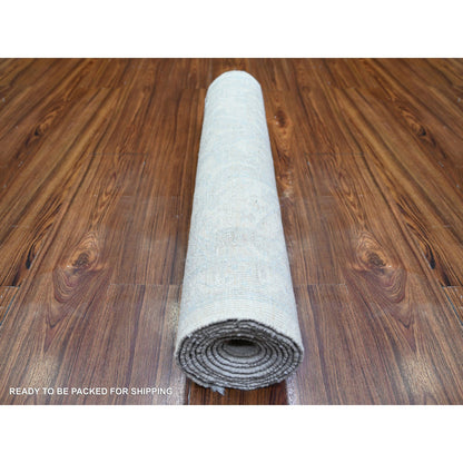 Oushak And Peshawar Wool Hand Knotted Rug Ivory Ivory 2.8X9.7 -O074054