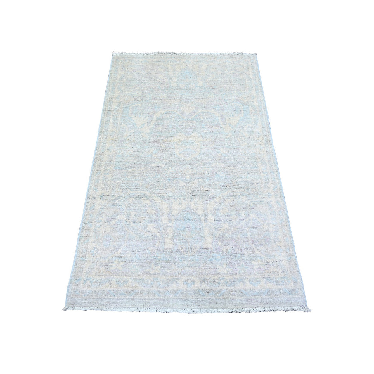 Oushak And Peshawar Wool Hand Knotted Rug Ivory No Border 2.10X5.0 -O074065