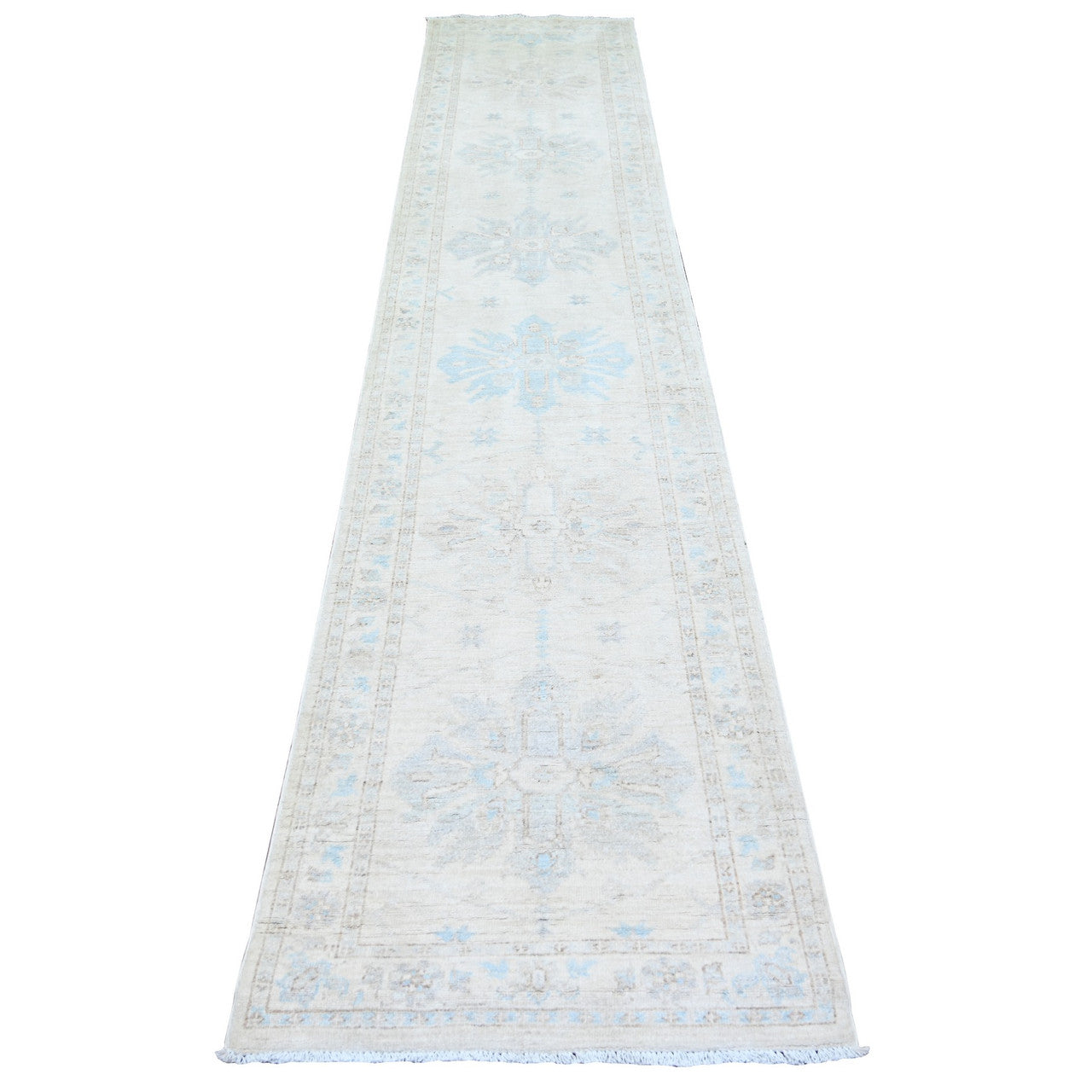 Ivory 2'4" x 11'7" Oushak And Peshawar Hand knotted Wool Rug - Sku: O074069