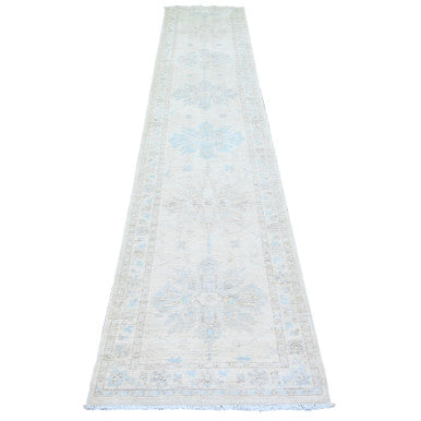 Oushak And Peshawar Wool Hand Knotted Rug Ivory Ivory 2.4X11.7 -O074069