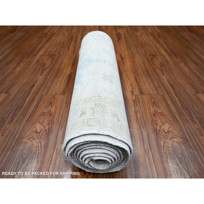Oushak And Peshawar Wool Hand Knotted Rug Ivory Ivory 2.4X11.7 -O074069