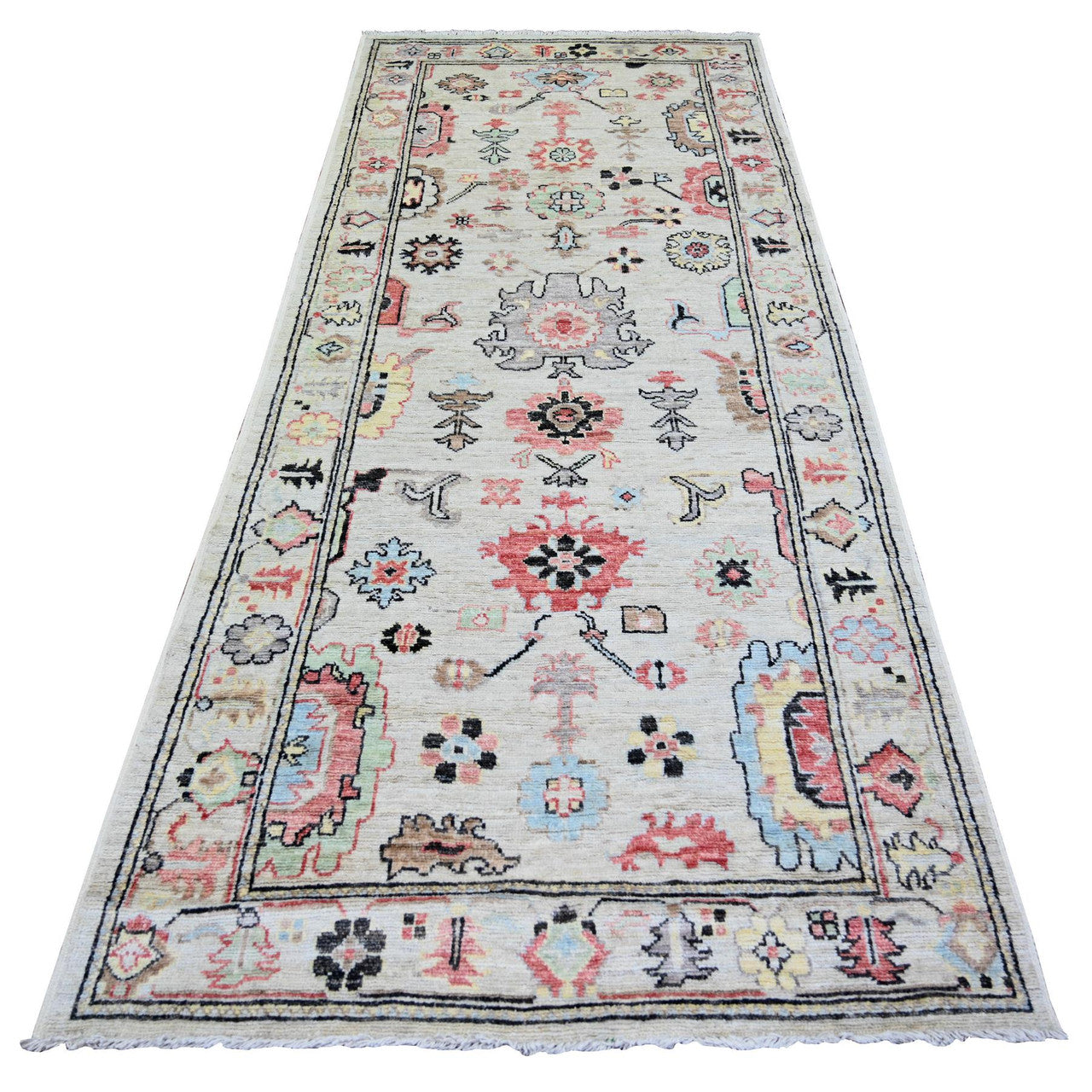 Gray 4'1" x 9'6" Oushak And Peshawar Hand knotted Wool Rug - Sku: O074073