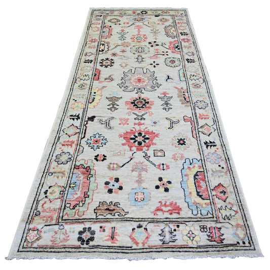 Oushak And Peshawar Wool Hand Knotted Rug Grey Gray 4.1X9.6 -O074073