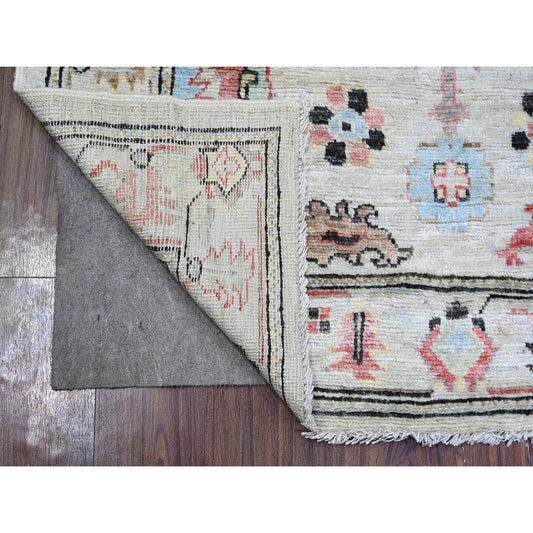 Oushak And Peshawar Wool Hand Knotted Rug Grey Gray 4.1X9.6 -O074073
