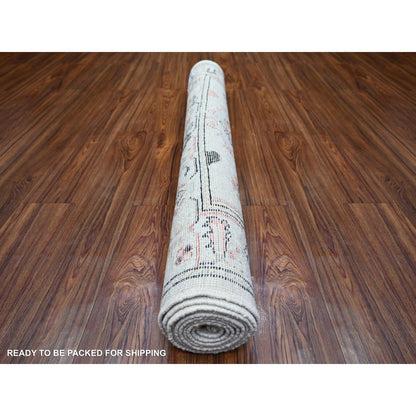 Oushak And Peshawar Wool Hand Knotted Rug Grey Gray 4.1X9.6 -O074073