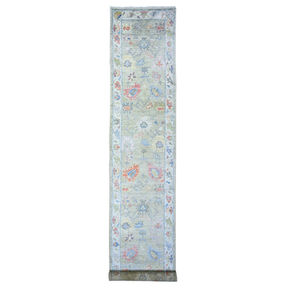 Oushak And Peshawar Wool Hand Knotted Rug Grey Light Gray 3.0X17.7 -O074099