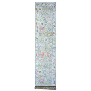 Oushak And Peshawar Wool Hand Knotted Rug Grey Light Gray 3.0X17.7 -O074099
