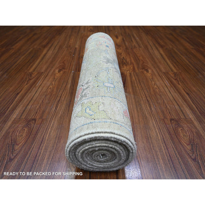 Oushak And Peshawar Wool Hand Knotted Rug Grey Light Gray 3.0X17.7 -O074099