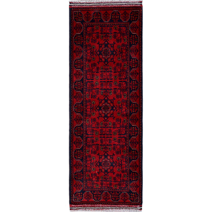 Tribal & Geometric Wool Hand Knotted Rug Red 1.9x4.9 -O0740