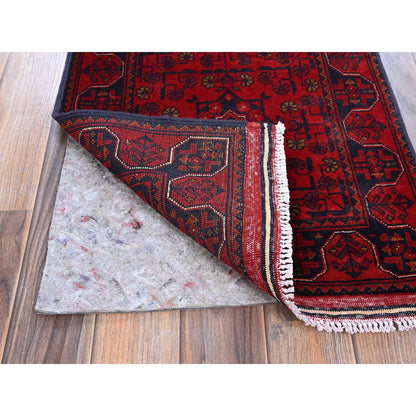 Tribal & Geometric Wool Hand Knotted Rug Red 1.9x4.9 -O0740