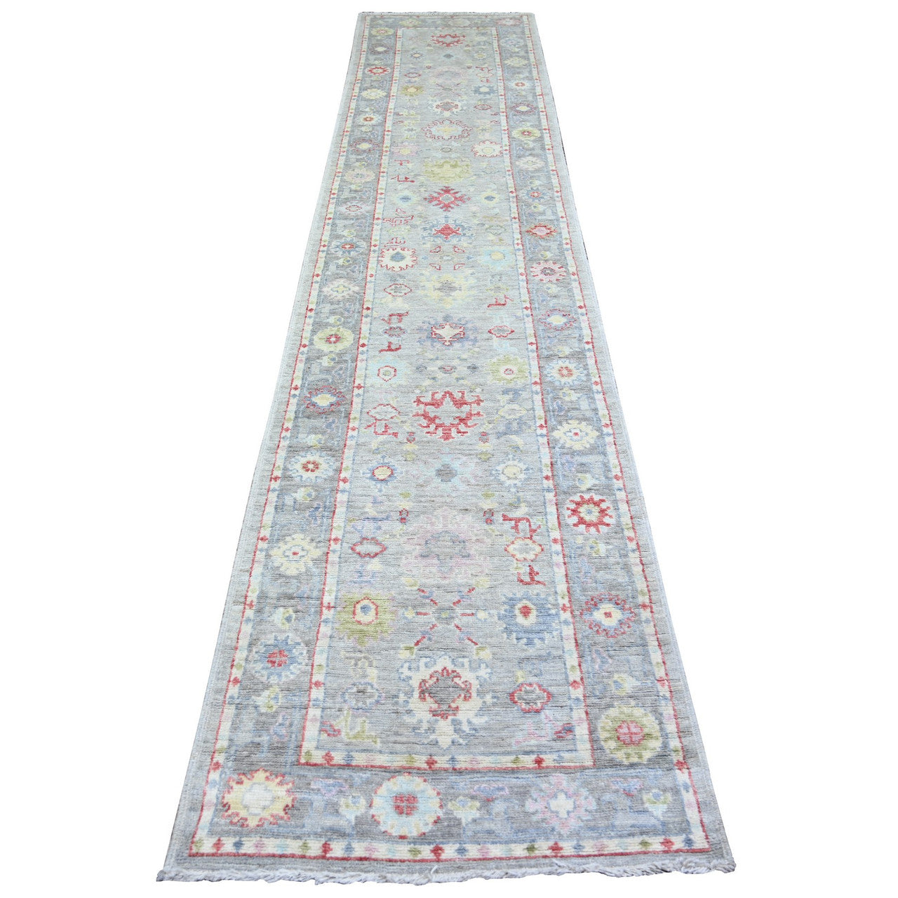 Gray 2'9" x 13'7" Oushak And Peshawar Hand knotted Wool Rug - Sku: O074107