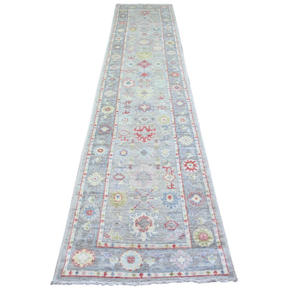 Oushak And Peshawar Wool Hand Knotted Rug Grey Gray 2.9X13.7 -O074107