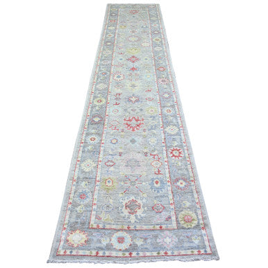 Oushak And Peshawar Wool Hand Knotted Rug Grey Gray 2.9X13.7 -O074107