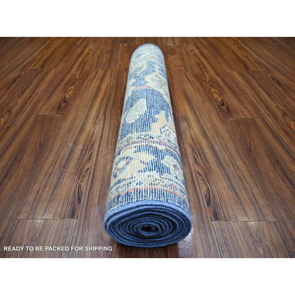 Oushak And Peshawar Wool Hand Knotted Rug Blue Blue 2.10X11.10 -O074108