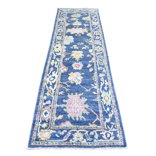 Oushak And Peshawar Wool Hand Knotted Rug Blue Blue 3.0X9.7 -O074123