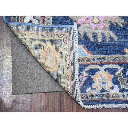 Oushak And Peshawar Wool Hand Knotted Rug Blue Blue 3.0X9.7 -O074123