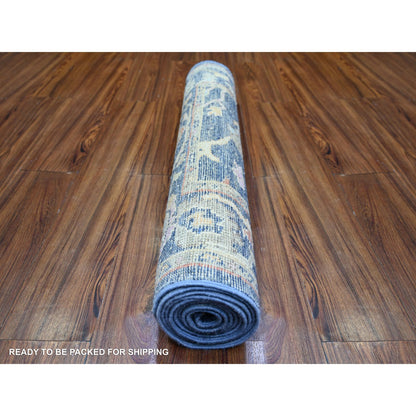 Oushak And Peshawar Wool Hand Knotted Rug Blue Blue 3.0X9.7 -O074123