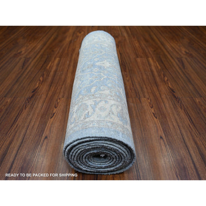 Oushak And Peshawar Wool Hand Knotted Rug Blue Cream 2.8X15.2 -O074133