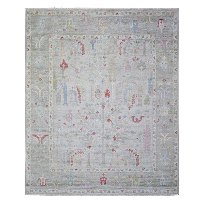 Oushak And Peshawar Wool Hand Knotted Rug Grey Gray 8.2X9.8 -O074158