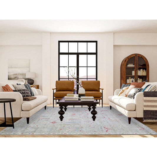 Oushak And Peshawar Wool Hand Knotted Rug Grey Gray 8.2X9.8 -O074158