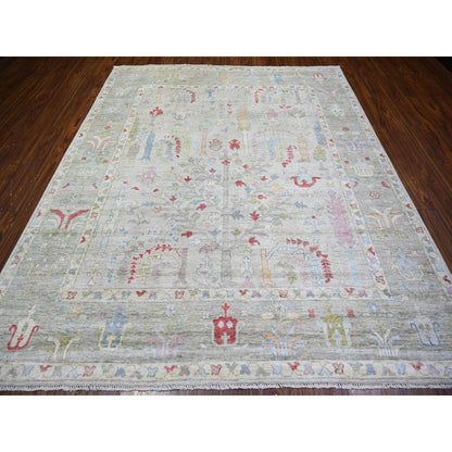 Oushak And Peshawar Wool Hand Knotted Rug Grey Gray 8.2X9.8 -O074158