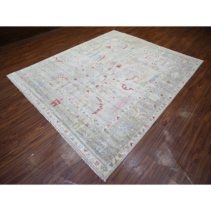 Oushak And Peshawar Wool Hand Knotted Rug Grey Gray 8.2X9.8 -O074158