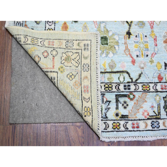 Oushak And Peshawar Wool Hand Knotted Rug Blue Light Blue 4.1X10.0 -O074164