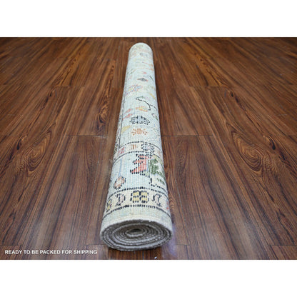 Oushak And Peshawar Wool Hand Knotted Rug Blue Light Blue 4.1X10.0 -O074164