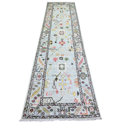 Oushak And Peshawar Wool Hand Knotted Rug Blue Light Blue 2.10X11.6 -O074169