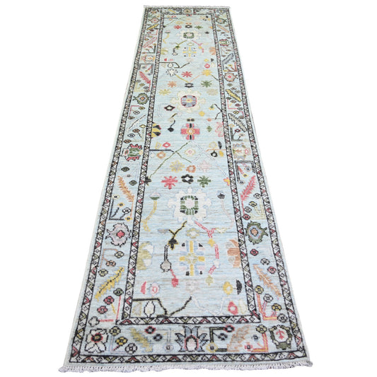 Oushak And Peshawar Wool Hand Knotted Rug Blue Light Blue 2.10X11.6 -O074169