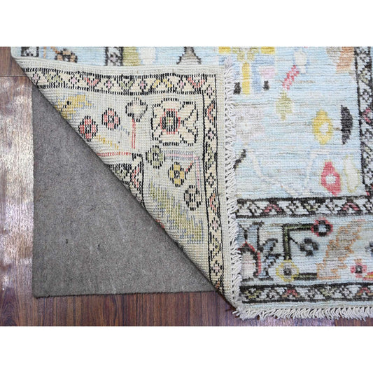 Oushak And Peshawar Wool Hand Knotted Rug Blue Light Blue 2.10X11.6 -O074169