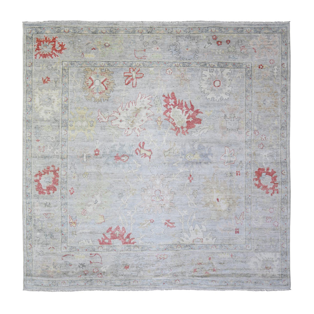Blue 9'10" x 9'8" Oushak And Peshawar Hand knotted Wool Rug - Sku: O074172