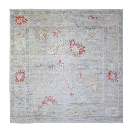 Oushak And Peshawar Wool Hand Knotted Rug Blue Blue 9.10X9.8 -O074172