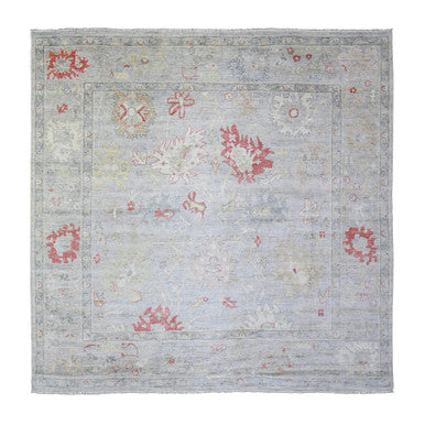 Oushak And Peshawar Wool Hand Knotted Rug Blue Blue 9.10X9.8 -O074172