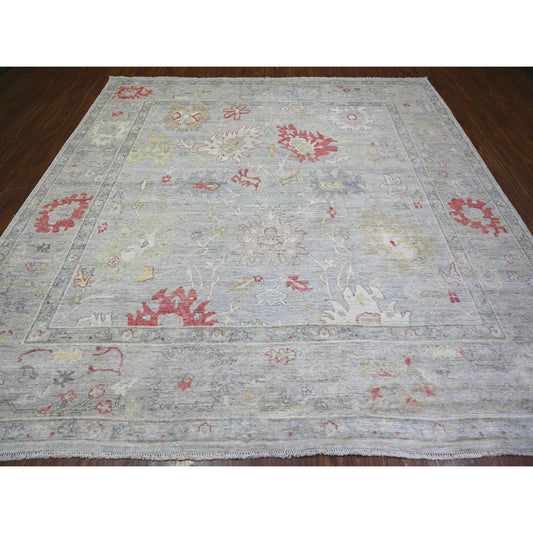 Oushak And Peshawar Wool Hand Knotted Rug Blue Blue 9.10X9.8 -O074172