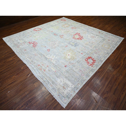 Oushak And Peshawar Wool Hand Knotted Rug Blue Blue 9.10X9.8 -O074172