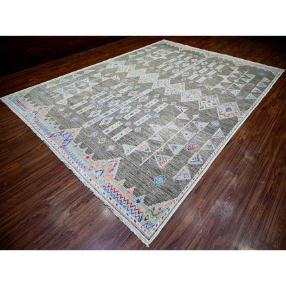 Oushak And Peshawar Wool Hand Knotted Rug Grey No Border 9.9X13.6 -O074180