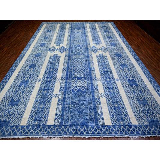 Oushak And Peshawar Wool Hand Knotted Rug Blue Blue 9.8X13.5 -O074181