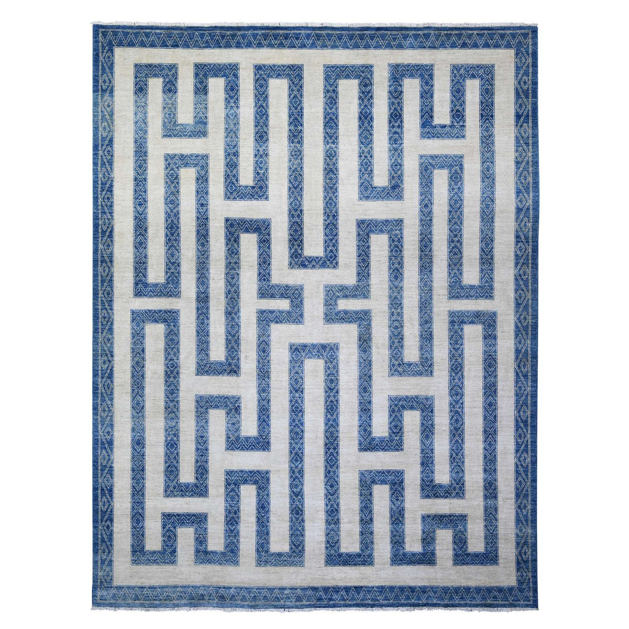 Blue 9'1" x 11'8" Oushak And Peshawar Hand knotted Wool Rug - Sku: O074185