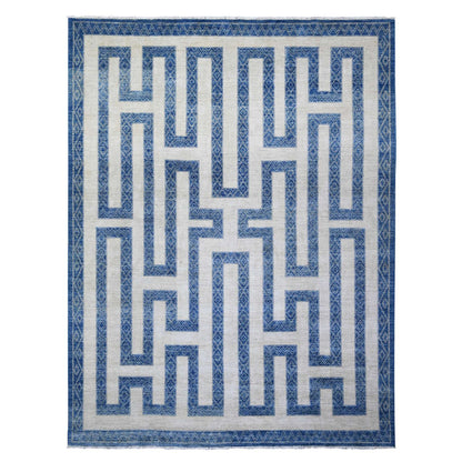 Oushak And Peshawar Wool Hand Knotted Rug Blue Blue 9.1X11.8 -O074185
