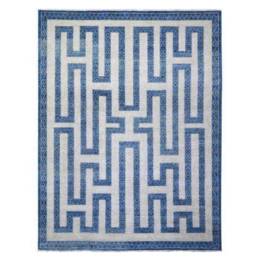 Oushak And Peshawar Wool Hand Knotted Rug Blue Blue 9.1X11.8 -O074185