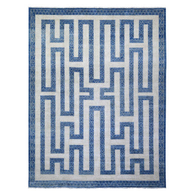 Oushak And Peshawar Wool Hand Knotted Rug Blue Blue 9.1X11.8 -O074185