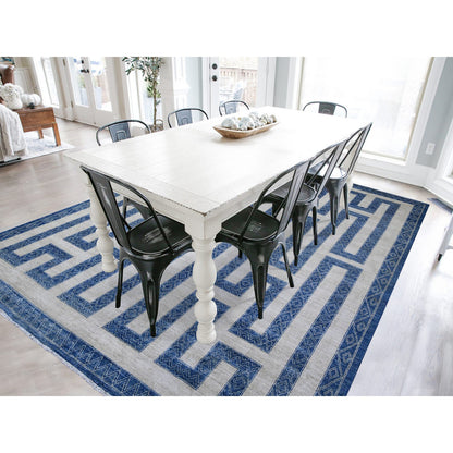 Oushak And Peshawar Wool Hand Knotted Rug Blue Blue 9.1X11.8 -O074185