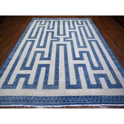 Oushak And Peshawar Wool Hand Knotted Rug Blue Blue 9.1X11.8 -O074185