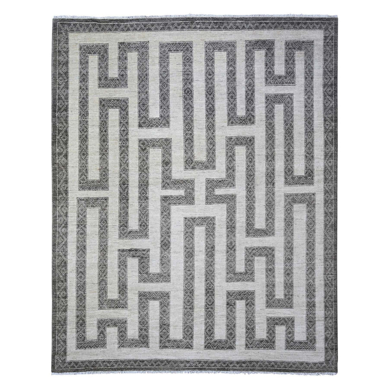 Brown 8'1" x 9'9" Oushak And Peshawar Hand knotted Wool Rug - Sku: O074188