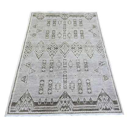 Oushak And Peshawar Wool Hand Knotted Rug Grey No Border 4.0X5.8 -O074190